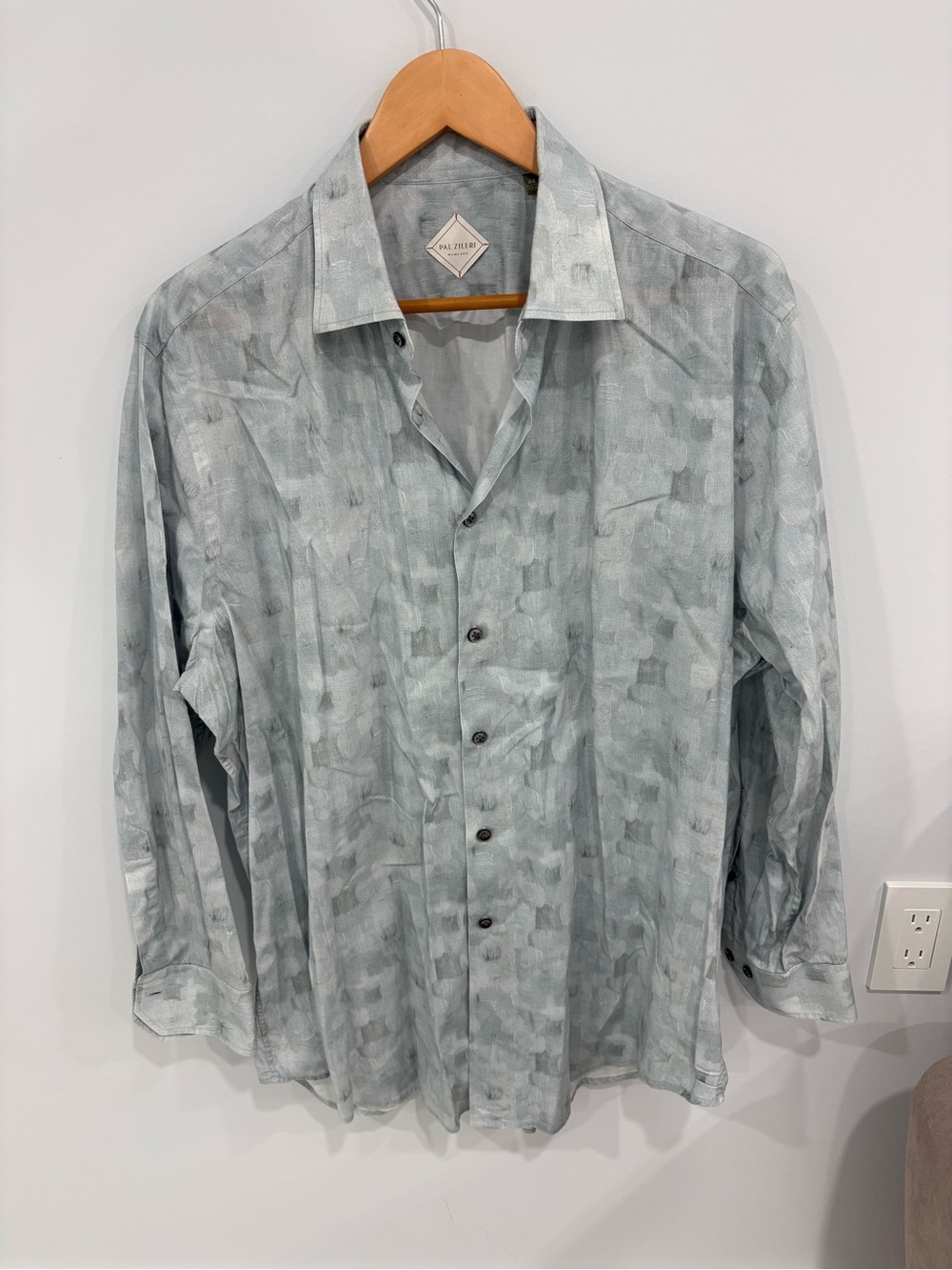 Pal Zileri Pale Gray Abstract-Pattern Button-Down Shirt